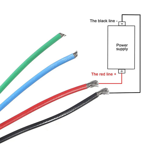 Wiring diagram for Two Pack DC Motor Speed Controller For Brush Motors, PWM Regulator with red and black lines for power supply connection.