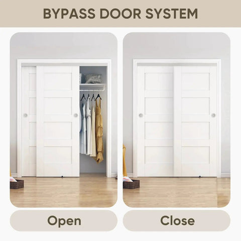 Heavy Duty Aluminum Bypass Sliding Door Hardware Kit For Two Doors With Finger Pulls, Five Foot Track System, installed view