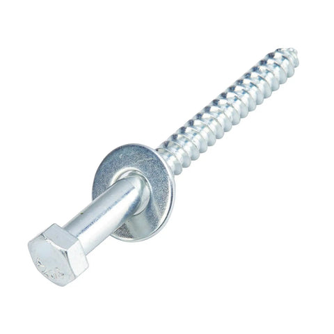 Beefy Heavy Duty Three Eighths Inch By Four Inch Lag Bolt with USS Flat Washer Zinc Plated Carbon Steel Hex Head for Wood