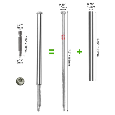 7 Inch Gutter Screws With Stainless Steel Ferrules And Driving Tool, detailed dimensions and components view