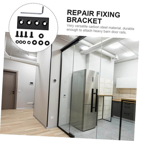 Black Metal Track Connection Plate For Sliding Barn Door Track Fixing Connector, Adjustable Joint Bracket For Barn Door Hardware