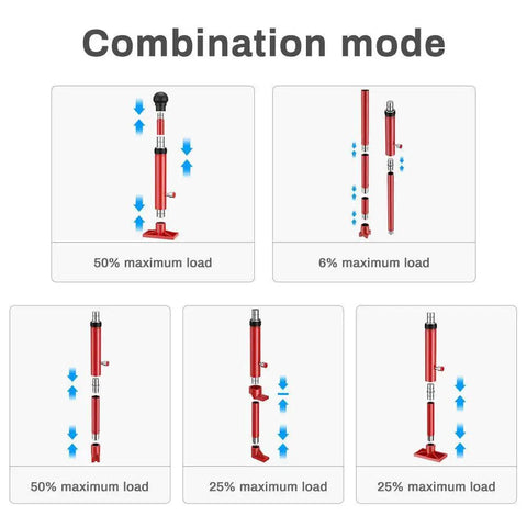 Diagram showing combination modes for 10 Ton Porta Power Hydraulic Jack With Upgraded Multifunction For Car Body Repair.