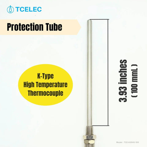 TCELEC K-Type thermocouple sensor probe with stainless steel shaft, M8 screw, 100 mm length