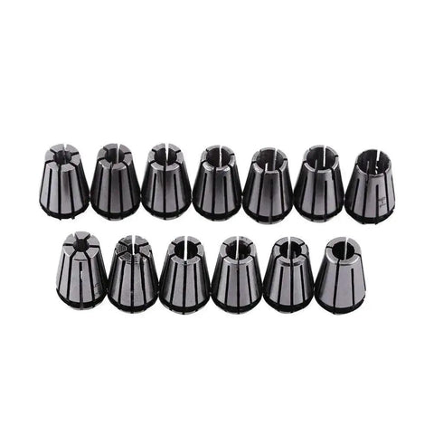 15-Piece ER11 Collet Set for CNC Milling and Lathe Tools, precision-ground and heat-treated for tight tolerances, black metal finish.