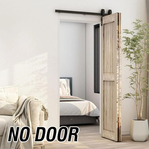 52 Inch Bi Folding Sliding Barn Door Hardware Kit For Two Doors With J Shape Hangers installed in a small living space