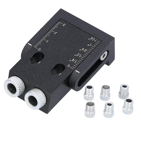 Pro Grade Pocket Hole Jig Kit With 15 Degree Drill Angle, Aluminum Alloy Oblique Hole Locator shown with drill guides for woodworking