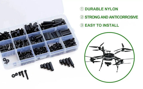 320 Piece M2 Nylon Hex Spacer Standoff Kit With Male And Female Screws Nuts And Spacers Black Durable Nylon Includes Plastic Case