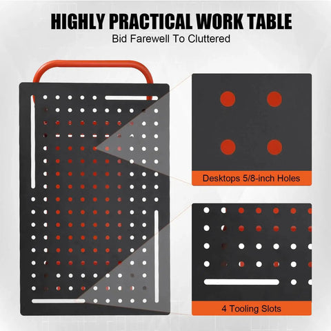 36 Inch By 24 Inch Heavy Duty Steel Welding Table Workbench With 600 Lb Capacity Portable Shop Bench On Wheels 161 Fixture Holes And 11 Hooks Double Shelf For Garage Workshop And Fabrication with desktops 5/8-inch holes and tooling slots.