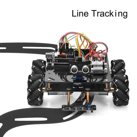 Omni Directional Mecanum Wheels Robotic Car Kit For Arduino Mega 2560 Metal Chassis DC Motors Line Tracking Feature