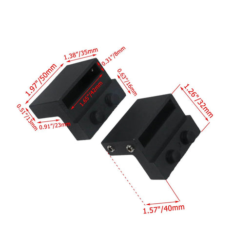 Four Pack Black Barn Door Roller Stopper Hardware For 1.61 Inch By 0.28 Inch Track And 41 By 7 Millimeter Rails shown with dimensions.