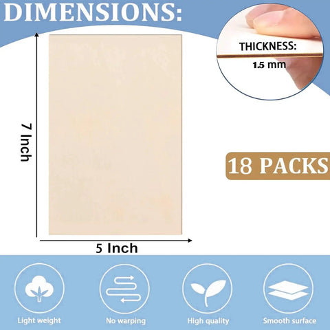 18 Pack Selected Basswood Sheets For Crafts 5 By 7 By One Sixteenth Inch 1.5mm Thick Unfinished Wood Boards product dimensions