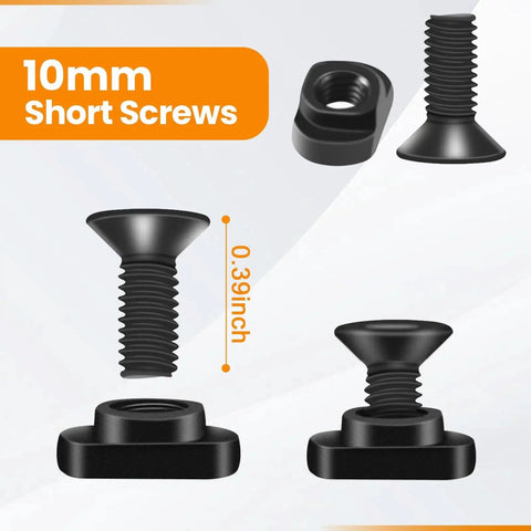 Close-up of 10mm short screws from the 12 T Nuts And 12 Short Screws Replacement Set For M Rails With Allen Wrenches