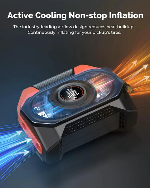 Vortex S6 Cordless Tire Inflator For Cars And Trucks Heavy Duty Inflation Ultra Fast With 19200mAh Battery showing airflow design