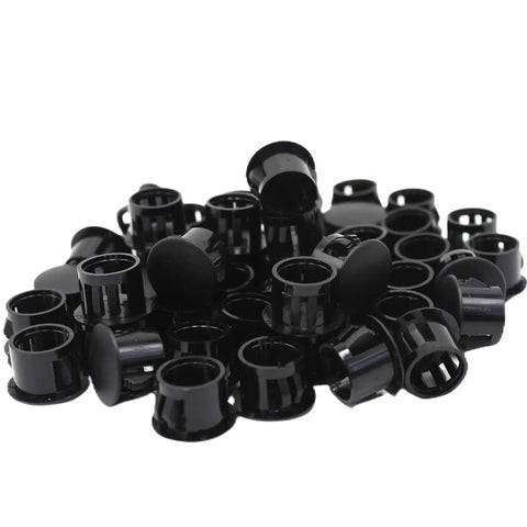 50 Pack Black Plastic Hole Plugs Half Inch 13 Mm Flush Type Snap In Locking Tube Plugs Knockout Seal End Caps Made Of RoHS Compliant Nylon