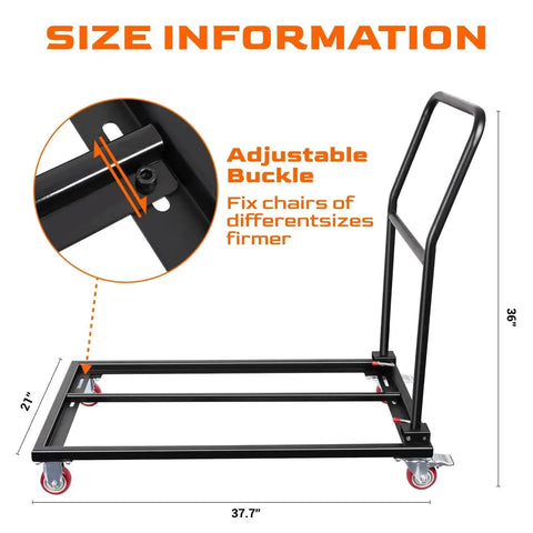 Heavy Duty Folding Chair Dolly Cart Up To 1500 Lbs With Thickened Steel Plates L Shaped Chair Rack size details shown