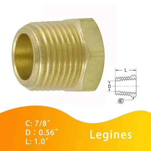 Brass Pipe Fitting Hex Bushing One Half Inch NPT Male To Three Eighth Inch NPT Female Adapter 1200 PSI Pack Of 2 Legines