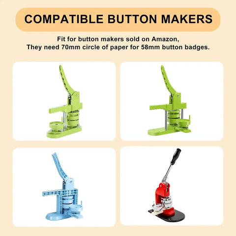 Various button maker machines compatible with 58mm Button Paper Cutter Punch Die Tool For DIY badges on display.