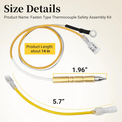 Propane tank-top heater thermocouple safety assembly kit with tip-over switch; brass probe, yellow hose, about 14 in length