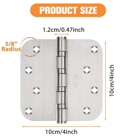 304 stainless steel 4-inch ball bearing door hinge for interior and exterior doors, left or right, 3-pack