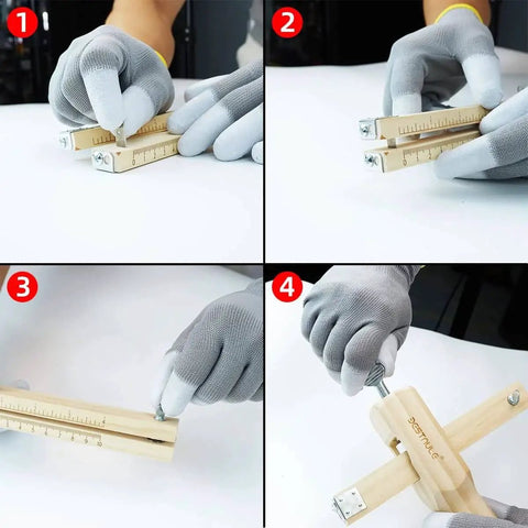 Adjustable Leather Strap Cutter With 3 Blades For DIY Leatherwork, Wooden Construction That Will Not Bend in use.