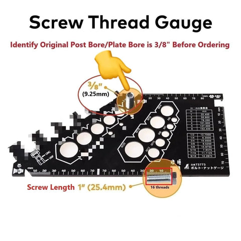 Screw thread gauge showing 3/8" post bore and 1" screw length with 16 threads for 2 Inch Swivel Caster Wheels Set Of 4 For Desk And Office Chairs With Metal Threaded Stem Three Eighths Inch Sixteen Threaded Stem And One Inch Stem Length Replacement Rubber Casters Deliver 80 Lb Load Capacity Per Caster And Easy Installation.