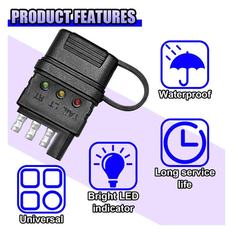 4-Way Flat Trailer Wiring Tester With 4-Pin Double End Male And Female Plugs, Clear Indicator Lights, Durable Design
