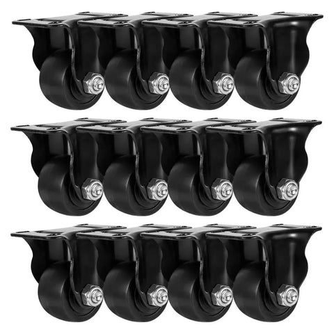 1.5 Inch Heavy Duty Polyurethane Caster Wheels Rigid Fixed Non Swivel With Double Ball Bearing Industrial Grade Solid Core Low Profile Pack 12