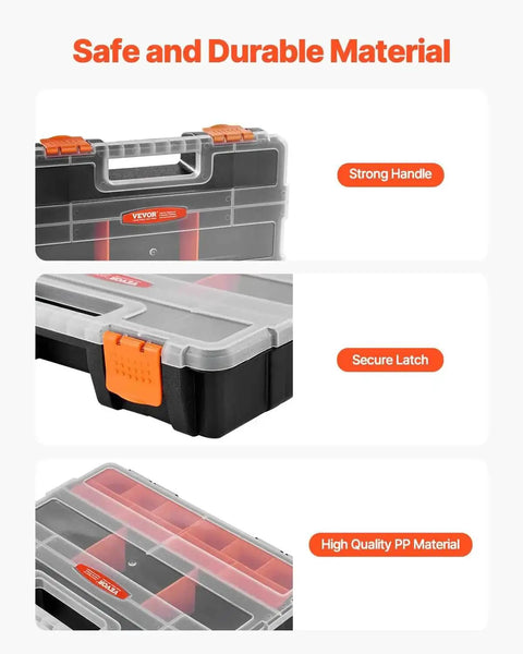3-Pack Small Parts Organizer Case Set with 21 Compartments, removable dividers, secure latch, strong handle, plastic material