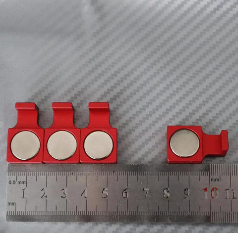 4 Pack Magnetic Parallel Keepers for Vise Jaws and CNC Setups Red shown with ruler for size reference