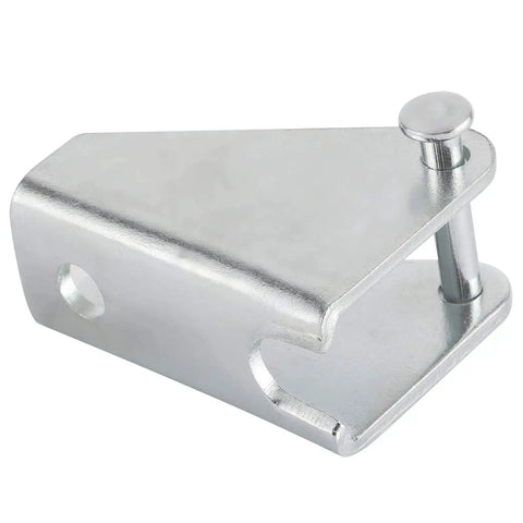 Side view of heavy-duty metal bracket with pin for stable actuator mounting, part of Eight Piece Linear Actuator Mounting Brackets set.
