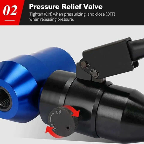 Pressure relief valve for Portable Manual Hydraulic Hole Punch Kit With Six Die Set For Metal Sheets, shown in close-up view.
