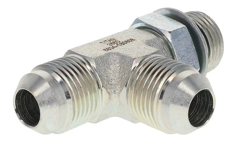 Run Tee Hydraulic Fittings Three Port One Quarter Inch Male JIC One Quarter Inch ORB One Quarter Inch Male JIC With Seven Sixteenth Inch