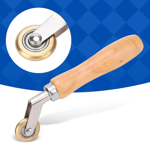 Steel seam roller with wooden handle and brass wheel for roofing membranes