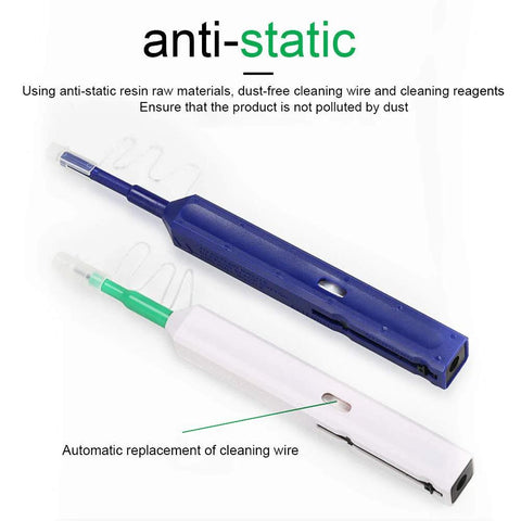 2pcs fiber optic cleaner pens in blue and white, automatic cleaning wire, for LC/SC/ST connectors (1.25mm/2.5mm)
