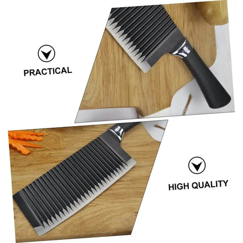 Wavy Cutter For Vegetables And Fruits Stainless Steel Crinkle Slicer Cuts Potatoes Carrots Onions Cheese And More shown in use.