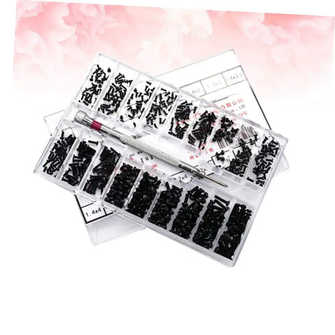 18 Piece Miniature Machine Screw Set With Countersunk And Round Head Screws in Clear Organizer Case for Laptop Repair Glasses and Watch Maintenance