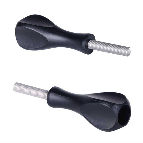Close-up of two black thumbscrews with silver threads from 3 Long Thumb Screws And 1 Short Screw Kit For GoPro Hero 13 Through 3 Plus