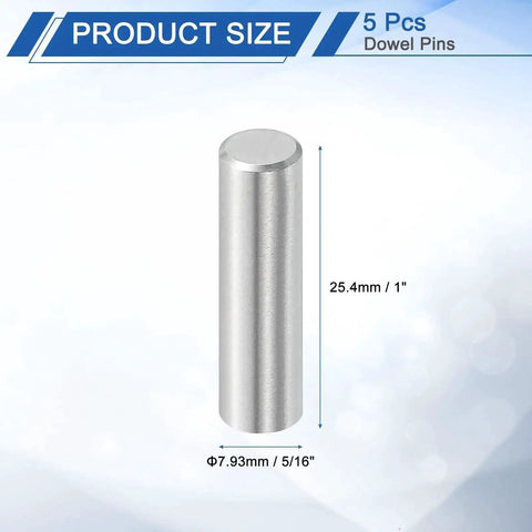 Five Pack 5/16 By 1 Bearing Steel Dowel Pins Cylindrical Shelf Support Pins For Wood And Metal Projects Heavy Duty Dowel Rod Fasteners That Stand Up To Corrosion - Single pin dimensions highlighted