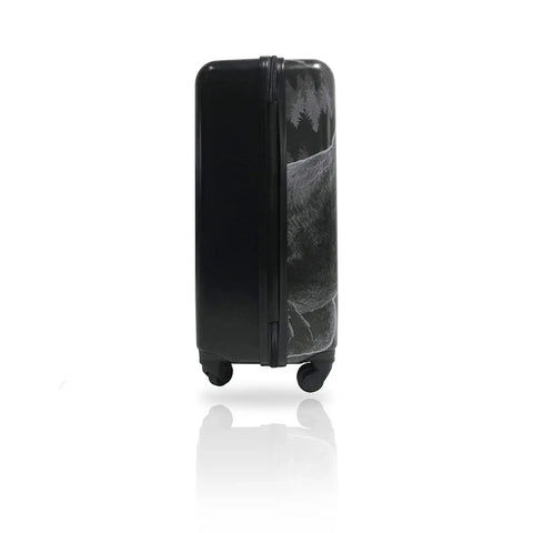Side view of Kids Carry On Luggage With Wheels 20 Inch Hard Sided Dinosaur Suitcase With Jurassic World Graphics for tweens.