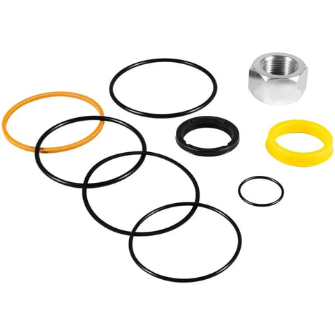 Tilt Hydraulic Cylinder Seal Kit For Bobcat Skid Steer Loader Models 630 631 632 642B 643 shown with rubber seals and metal components