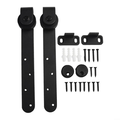 24 Inch Rail Set Sliding Barn Door Hardware Kit With No Fuss Heavy Duty Carbon Steel Tracks Big Shape Pulleys For Whisper Quiet Glide Black Finish Supports Up To 100 Lbs Easy DIY Cabinet Door Installation parts including brackets and screws