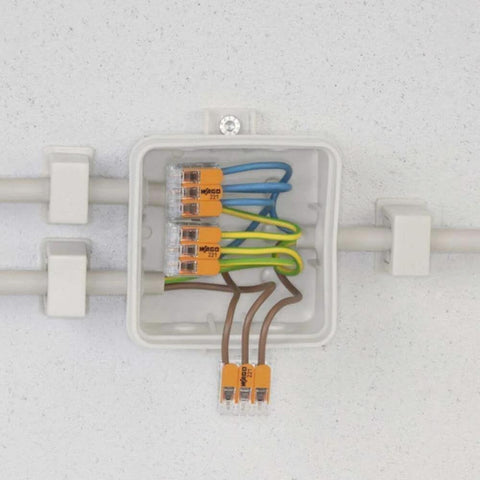 Lever Nuts 221-415 5 Conductor Compact Connectors 10 Pack For Fast DIY Friendly Wire Splices installed in junction box