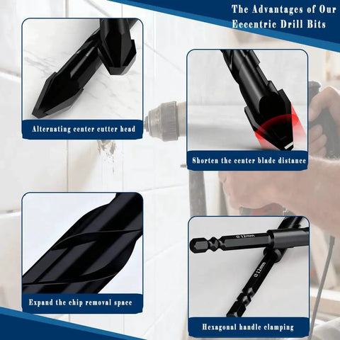 10 Piece One Quarter Inch Black Ceramic Tile Drill Bit Set With 6mm Shank Eccentric Head for drilling into tile