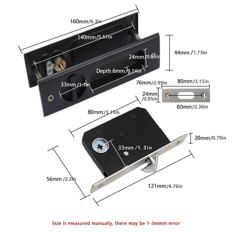 6.3 Inch Privacy Pocket Door Lock Hardware With Key For Double Barn Doors Matte Black Zinc Alloy Construction Silent Lock Body Anti Rust Finish Built To Last And No Fuss To Install