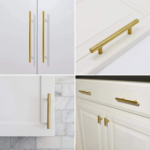 Forty Pack Brushed Gold Cabinet Pulls Modern Bar Drawer Handles For Kitchen Bathroom And Bedroom with various installation views