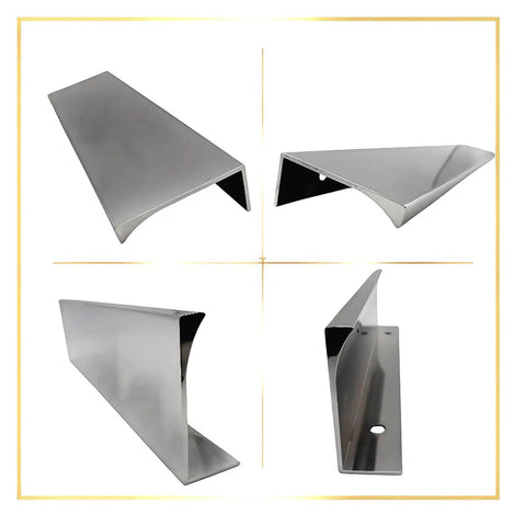 Four 6 Inch Tab Pulls For Cabinets 10 Pack Polished Chrome Finger Edge Drawer Handles showing front and side views