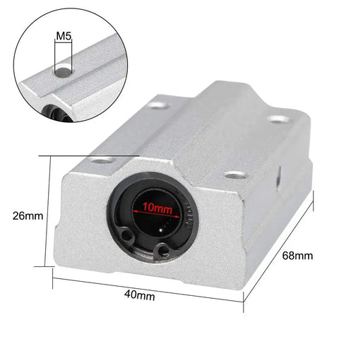 SCS10LUU Linear Ball Bearing Slide Block Unit Extra Long 10Mm Bore Aluminum Housing Low Friction High Precision front view