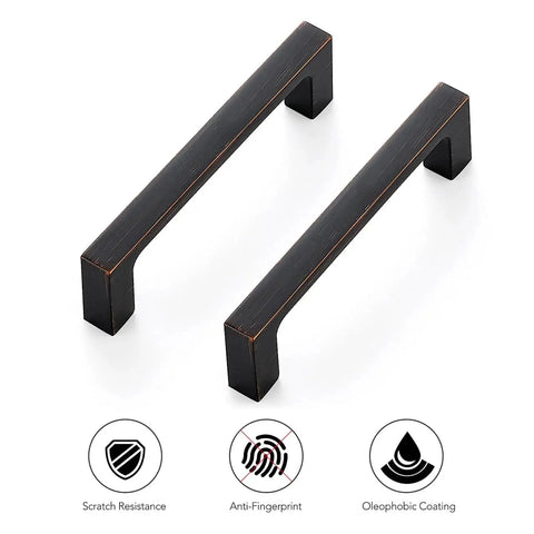 30 Pack Solid 3-1/2 Inch Square Cabinet Handles In Oil Rubbed Bronze with scratch resistance and anti-fingerprint coating