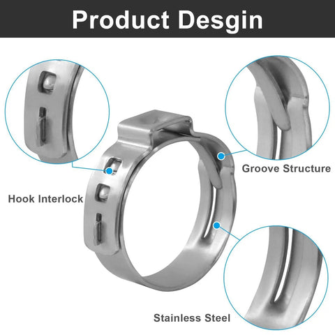50 Pack Stainless Steel Cinch Clamps 1 Inch Crimp Rings Pinch Clamp Rings For PEX Tubing Pipe Fitting Connections Leak Proof Seal Rust Resistant
