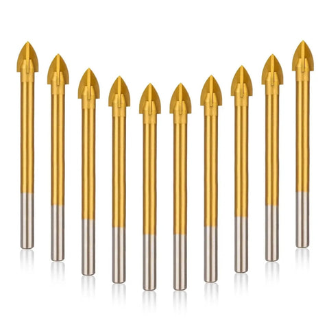 10 Piece One Quarter Inch Masonry Drill Bit Set Titanium Coated Carbide for Tile Concrete Stone Glass Brick Ceramic